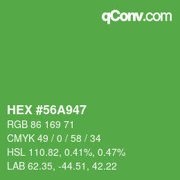 颜色代码: HEX #56A947 | qconv.com