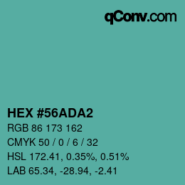 カラーコード: HEX #56ADA2 | qconv.com