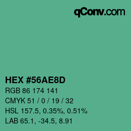 颜色代码: HEX #56AE8D | qconv.com