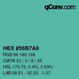 カラーコード: HEX #56B7A8 | qconv.com