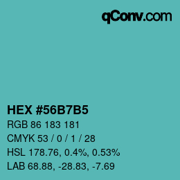 カラーコード: HEX #56B7B5 | qconv.com