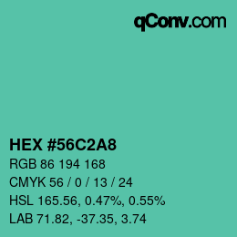 颜色代码: HEX #56C2A8 | qconv.com