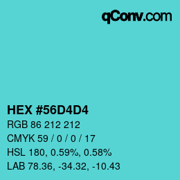 カラーコード: HEX #56D4D4 | qconv.com