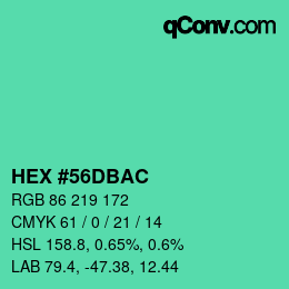 Color code: HEX #56DBAC | qconv.com