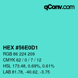 Farbcode: HEX #56E0D1 | qconv.com