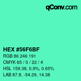 Color code: HEX #56F6BF | qconv.com