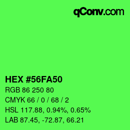Farbcode: HEX #56FA50 | qconv.com