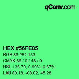カラーコード: HEX #56FE85 | qconv.com
