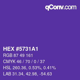 Code couleur: HEX #5731A1 | qconv.com