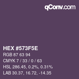カラーコード: HEX #573F5E | qconv.com