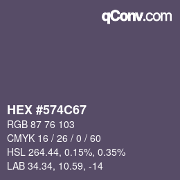 颜色代码: HEX #574C67 | qconv.com