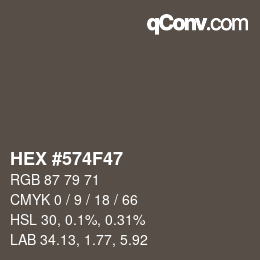 颜色代码: HEX #574F47 | qconv.com
