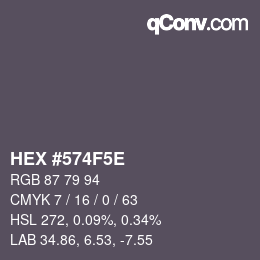 カラーコード: HEX #574F5E | qconv.com
