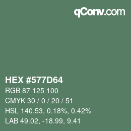 カラーコード: HEX #577D64 | qconv.com