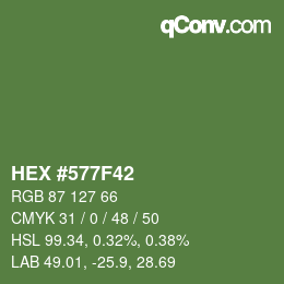 カラーコード: HEX #577F42 | qconv.com