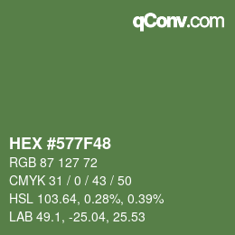 カラーコード: HEX #577F48 | qconv.com