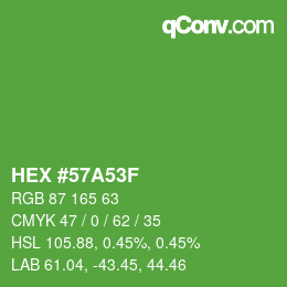 Color code: HEX #57A53F | qconv.com