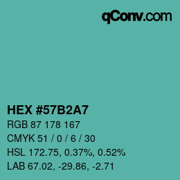 Farbcode: HEX #57B2A7 | qconv.com