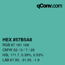 カラーコード: HEX #57B5A8 | qconv.com