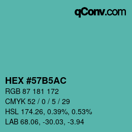 颜色代码: HEX #57B5AC | qconv.com