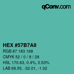 カラーコード: HEX #57B7A8 | qconv.com