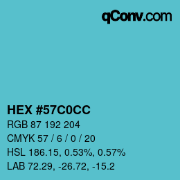 Color code: HEX #57C0CC | qconv.com