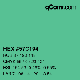 カラーコード: HEX #57C194 | qconv.com