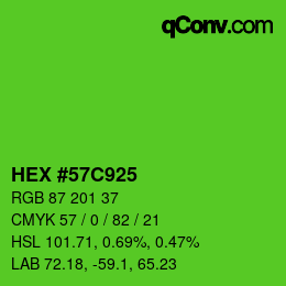Farbcode: HEX #57C925 | qconv.com