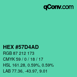 カラーコード: HEX #57D4AD | qconv.com