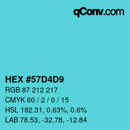 カラーコード: HEX #57D4D9 | qconv.com