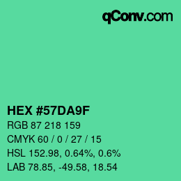 カラーコード: HEX #57DA9F | qconv.com