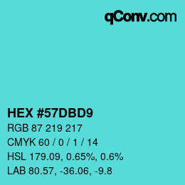 Color code: HEX #57DBD9 | qconv.com