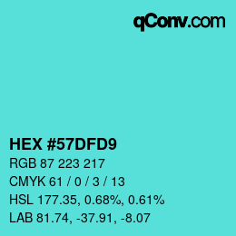 カラーコード: HEX #57DFD9 | qconv.com