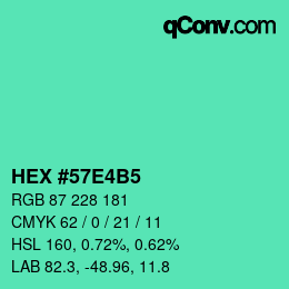 カラーコード: HEX #57E4B5 | qconv.com