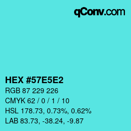 Color code: HEX #57E5E2 | qconv.com