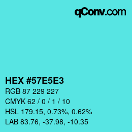 Color code: HEX #57E5E3 | qconv.com