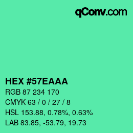 Color code: HEX #57EAAA | qconv.com