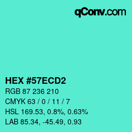 カラーコード: HEX #57ECD2 | qconv.com