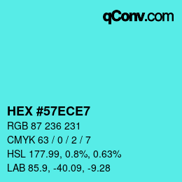 カラーコード: HEX #57ECE7 | qconv.com