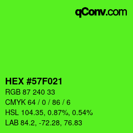 颜色代码: HEX #57F021 | qconv.com