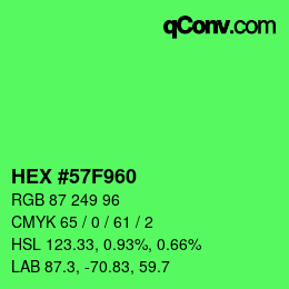 カラーコード: HEX #57F960 | qconv.com