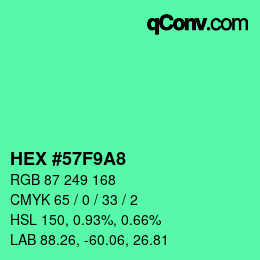 Color code: HEX #57F9A8 | qconv.com