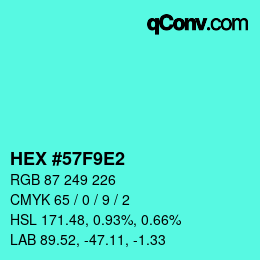 カラーコード: HEX #57F9E2 | qconv.com
