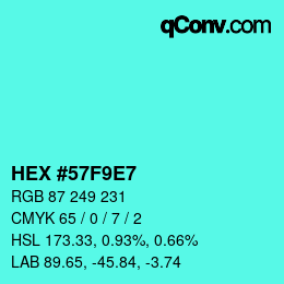 カラーコード: HEX #57F9E7 | qconv.com
