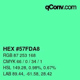 カラーコード: HEX #57FDA8 | qconv.com