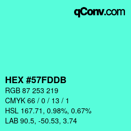 カラーコード: HEX #57FDDB | qconv.com