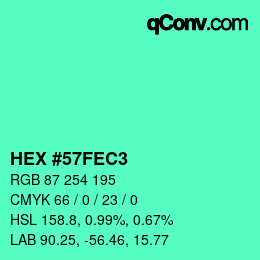 颜色代码: HEX #57FEC3 | qconv.com