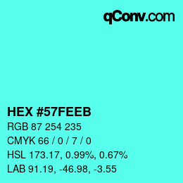 Color code: HEX #57FEEB | qconv.com