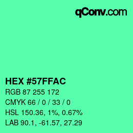 Color code: HEX #57FFAC | qconv.com