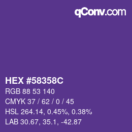 Color code: HEX #58358C | qconv.com